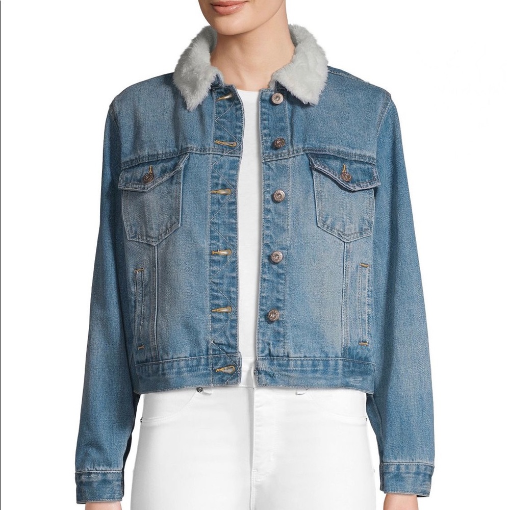 C&C California Denim Jacket with Faux Fur Trim